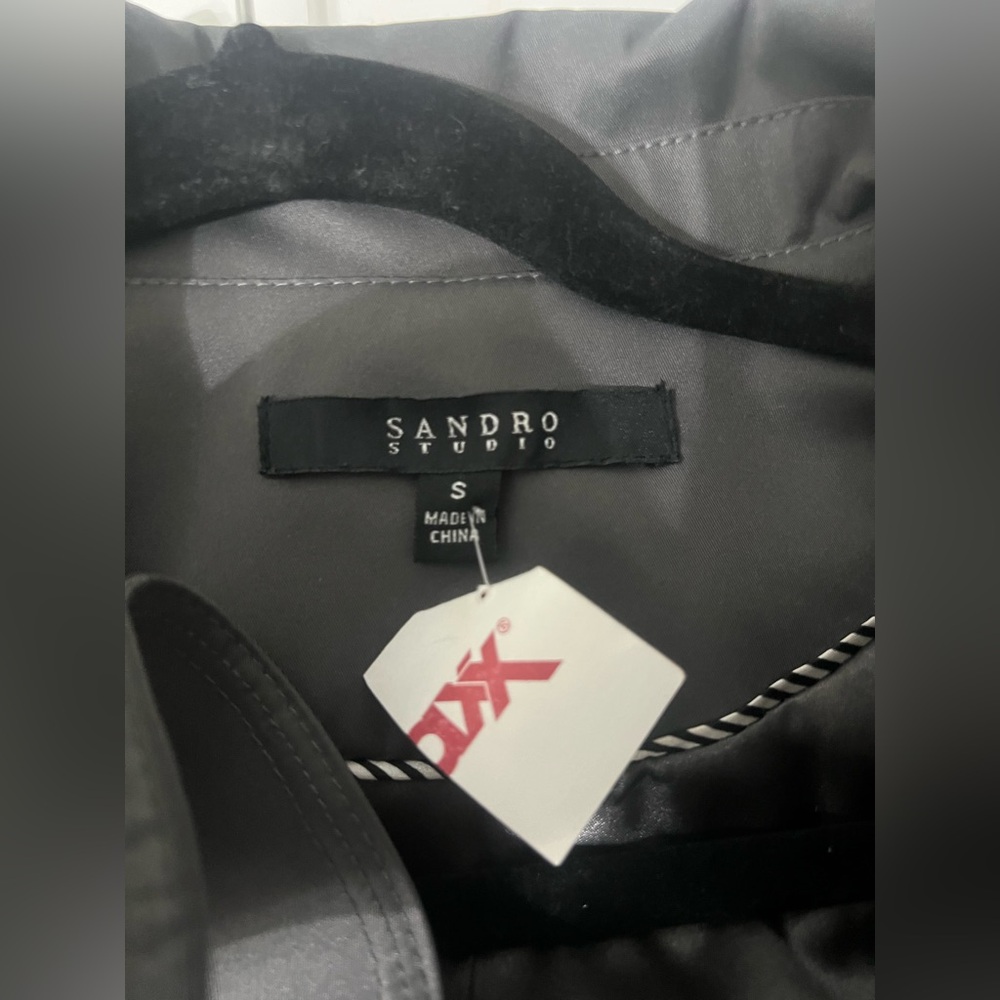 Sandro Steel Gray Double-Breasted Trench Coat - Picture 6 of 8